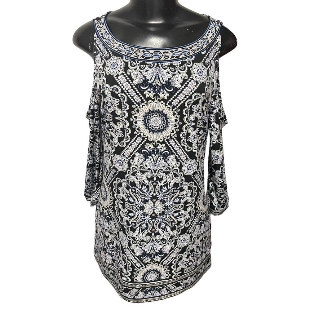 Smallβ White House Black Market Cold Shoulder 3/4 Womens Sleeve Floral Top